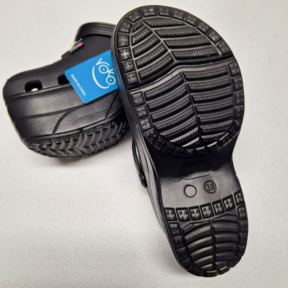 Voko Platform Rubber Clog Charms Embelished Black Basic Womens Size 38 Strap - Picture 8 of 11